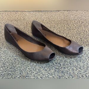 MIA leather brown-bronze peep-toe flats